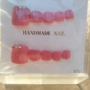Handmade Pink Sparkle Toe Nails with Rhinestones